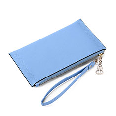Universal Leather Wristlet Wallet Handbag Case K15 for Sharp Aquos Sense7 Blue