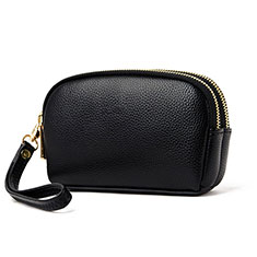 Universal Leather Wristlet Wallet Handbag Case K16 for Accessoires Telephone Support De Voiture Black