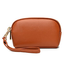 Universal Leather Wristlet Wallet Handbag Case K16 for Samsung Galaxy A23e 5G Orange