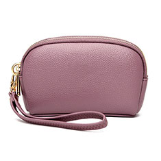 Universal Leather Wristlet Wallet Handbag Case K16 for Oppo A58 4G Rose Gold