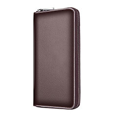 Universal Leather Wristlet Wallet Handbag Case K18 for Xiaomi Mi 13 Ultra 5G Brown