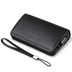 Universal Leather Wristlet Wallet Handbag Case K19 for Vivo X Flip 5G Black