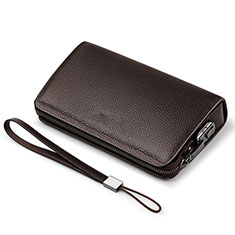 Universal Leather Wristlet Wallet Handbag Case K19 for Oppo Find N2 5G Brown