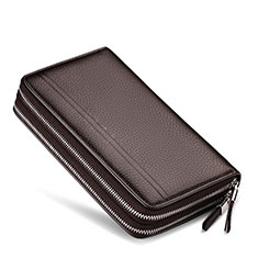 Universal Leather Wristlet Wallet Handbag Case N01 for Motorola Moto Edge S30 5G Brown