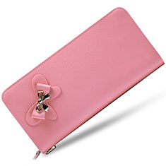 Universal Leather Wristlet Wallet Handbag Case for Xiaomi Redmi Note 11T Pro+ Plus 5G Pink