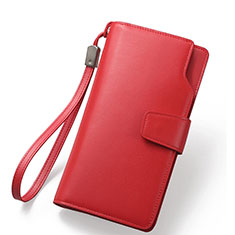 Universal Leather Wristlet Wallet Handbag Case for Xiaomi Redmi Note 12 Pro Speed 5G Red