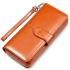 Universal Leather Wristlet Wallet Pouch Case H02 for Oppo K1 Brown