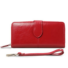 Universal Leather Wristlet Wallet Pouch Case H02 for Vivo T1 5G India Red