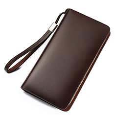 Universal Leather Wristlet Wallet Pouch Case H03 for Vivo Y100A 5G Brown