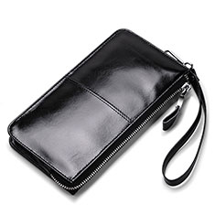 Universal Leather Wristlet Wallet Pouch Case H07 for Motorola Moto Edge 40 5G Black