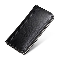 Universal Lichee Pattern Leather Wristlet Wallet Handbag Case H36 for Accessoires Telephone Mini Haut Parleur Black