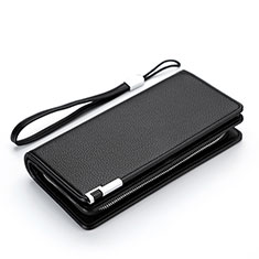 Universal Lichee Pattern Leather Wristlet Wallet Handbag Case H37 for Vivo X90 5G Black