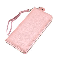 Universal Lichee Pattern Leather Wristlet Wallet Handbag Case for Accessoires Telephone Support De Voiture Pink