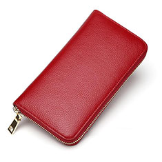 Universal Lichee Pattern Leather Wristlet Wallet Handbag Case for Vivo Y100A 5G Red