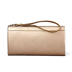 Universal Silkworm Leather Wristlet Wallet Handbag Case for Vivo T1 5G India Gold