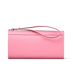 Universal Silkworm Leather Wristlet Wallet Handbag Case for Vivo T1 5G India Pink