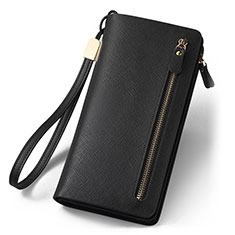 Universal Silkworm Leather Wristlet Wallet Handbag Case T01 for Oppo Find N2 5G Black