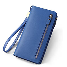 Universal Silkworm Leather Wristlet Wallet Handbag Case T01 for Vivo X80 Lite 5G Blue