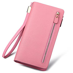 Universal Silkworm Leather Wristlet Wallet Handbag Case T01 for Oppo Find N2 5G Pink