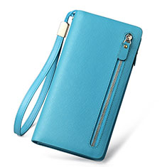 Universal Silkworm Leather Wristlet Wallet Handbag Case T01 for Oppo A11 Sky Blue