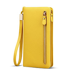 Universal Silkworm Leather Wristlet Wallet Handbag Case T01 for Samsung Galaxy A23e 5G Yellow