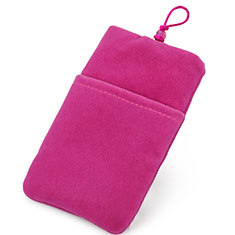 Universal Sleeve Velvet Bag Case Tow Pocket for Wiko U Feel Prime Hot Pink