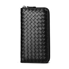 Universal Woven Pattern Leather Wristlet Wallet Handbag Case for Samsung Galaxy S5 G900F G903F Black