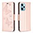 Leather Case Stands Butterfly Flip Cover Holder B01F for Xiaomi Redmi Note 12 Turbo 5G Rose Gold