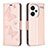 Leather Case Stands Butterfly Flip Cover Holder B01F for Xiaomi Redmi Note 13 Pro+ Plus 5G Rose Gold