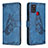 Leather Case Stands Butterfly Flip Cover Holder B02F for Samsung Galaxy A21s Blue