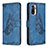 Leather Case Stands Butterfly Flip Cover Holder B03F for Xiaomi Redmi Note 10 4G Blue