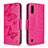 Leather Case Stands Butterfly Flip Cover Holder B13F for Samsung Galaxy A01 SM-A015 Hot Pink