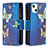 Leather Case Stands Butterfly Flip Cover L04 Holder for Apple iPhone 13 Blue