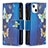 Leather Case Stands Butterfly Flip Cover L04 Holder for Apple iPhone 15 Blue