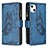 Leather Case Stands Butterfly Flip Cover L08 Holder for Apple iPhone 15 Blue