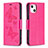 Leather Case Stands Butterfly Flip Cover L09 Holder for Apple iPhone 13 Hot Pink