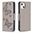 Leather Case Stands Butterfly Flip Cover L09 Holder for Apple iPhone 15 Plus Gray