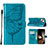 Leather Case Stands Butterfly Flip Cover L10 Holder for Apple iPhone 15 Plus Blue