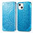 Leather Case Stands Fashionable Pattern Flip Cover H01 Holder for Apple iPhone 13 Mini Blue