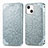 Leather Case Stands Fashionable Pattern Flip Cover H01 Holder for Apple iPhone 13 Silver