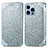 Leather Case Stands Fashionable Pattern Flip Cover H01 Holder for Apple iPhone 14 Pro Max Silver