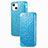 Leather Case Stands Fashionable Pattern Flip Cover H02 Holder for Apple iPhone 14 Blue