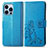 Leather Case Stands Fashionable Pattern Flip Cover H03 Holder for Apple iPhone 14 Pro Blue