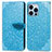 Leather Case Stands Fashionable Pattern Flip Cover H13 Holder for Apple iPhone 13 Pro Blue