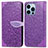 Leather Case Stands Fashionable Pattern Flip Cover H13 Holder for Apple iPhone 13 Pro Purple