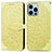 Leather Case Stands Fashionable Pattern Flip Cover H13 Holder for Apple iPhone 13 Pro Yellow