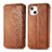 Leather Case Stands Fashionable Pattern Flip Cover H15 Holder for Apple iPhone 14 Brown