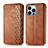 Leather Case Stands Fashionable Pattern Flip Cover H15 Holder for Apple iPhone 14 Pro Max Brown