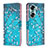 Leather Case Stands Fashionable Pattern Flip Cover Holder B01F for Huawei Honor 60 5G Cyan