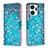 Leather Case Stands Fashionable Pattern Flip Cover Holder B01F for Huawei Honor X7a Cyan